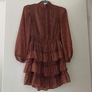 Burnt Orange Frill Long Sleeve Dress